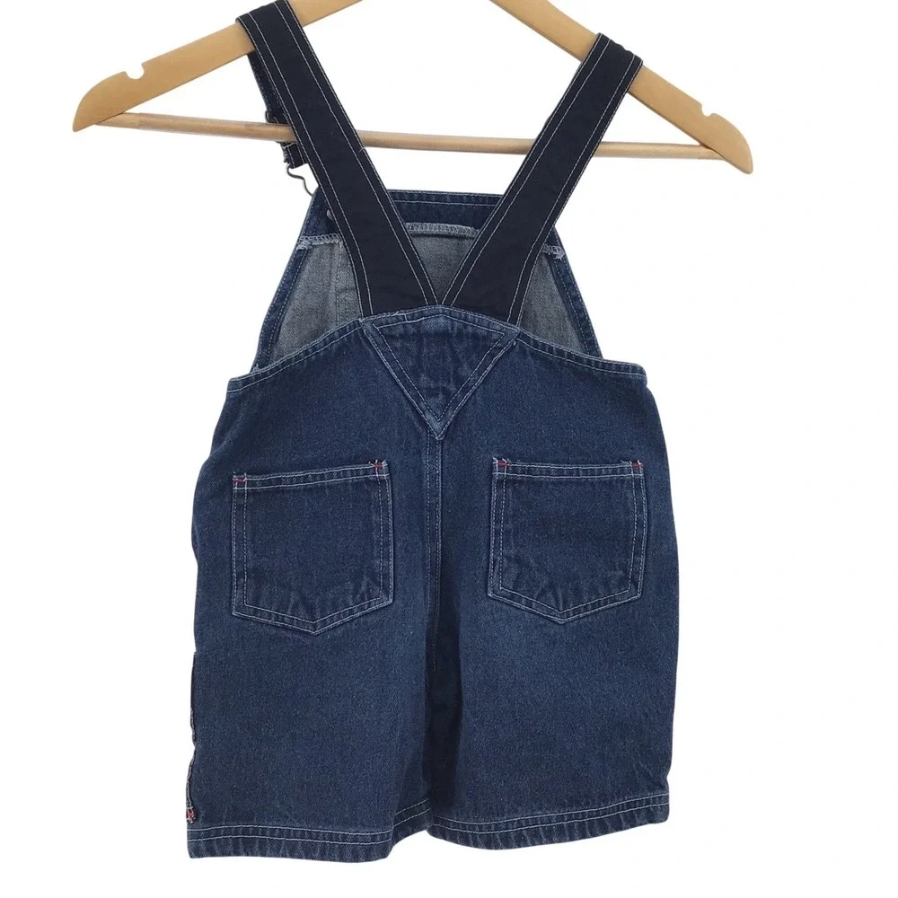 Vintage Kids Headquarters Tool Shop Builder Denim Overalls Shorts 3T Embroidered